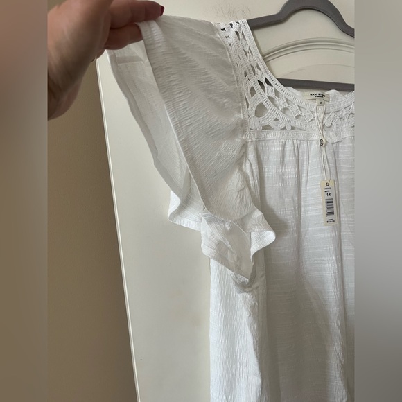 New! Max Studio Designer White Lace Detail Women's Top Size 1X - Picture 6 of 14